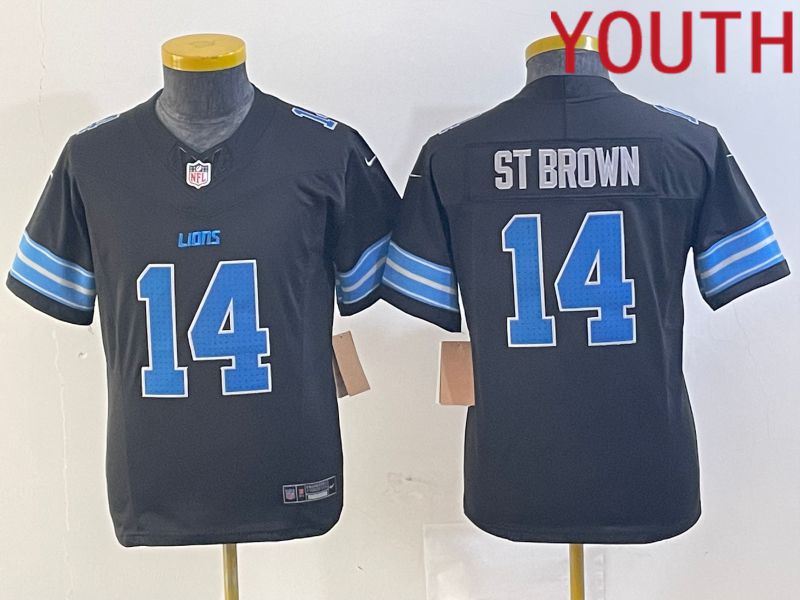Youth Detroit Lions 14 St Brown Black Three generations 2024 Nike Vapor F.U.S.E. Limited NFL Jersey